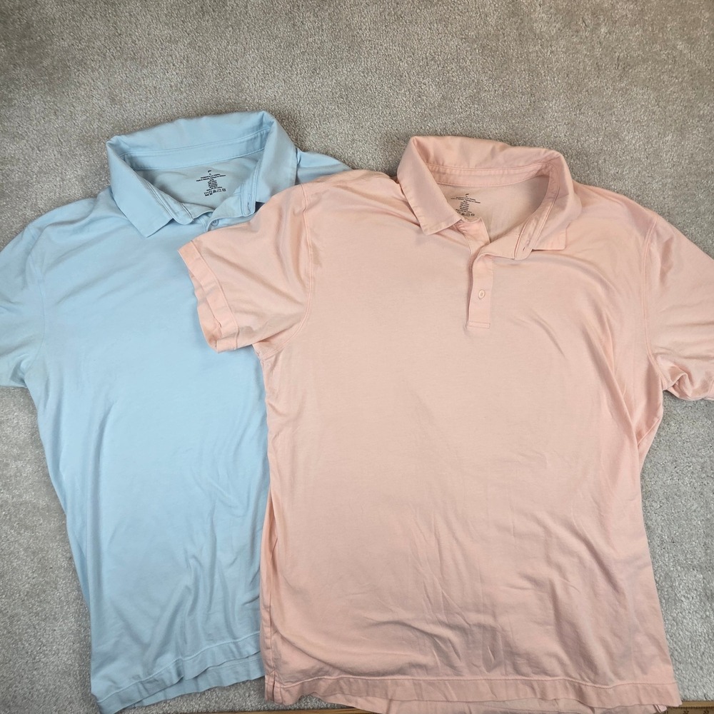 Fabletics Men Polo Shirt Bundle XL Blue Pink Short Sleeve Cotton Modal Stretch